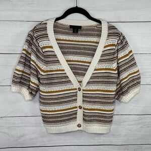 House of Harlow 1960 Cropped Puff Sleeve V-neck Button Closure Cardigan Size S